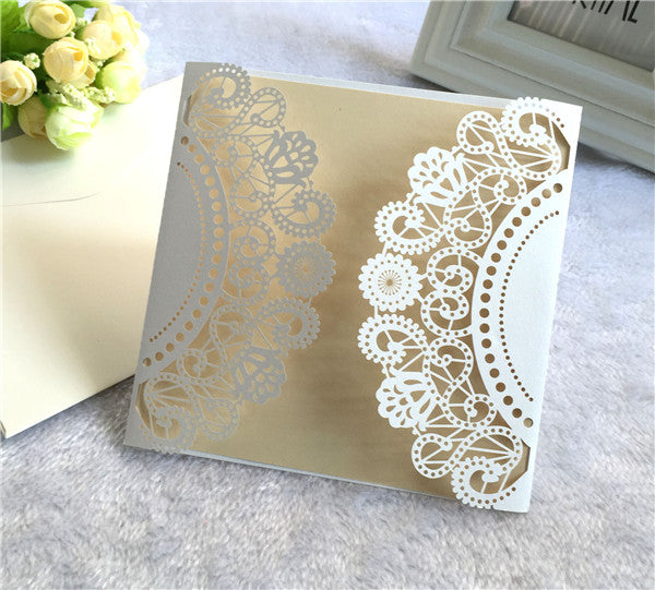 Affordable ivory folded laser cut wedding invitations LC060_2