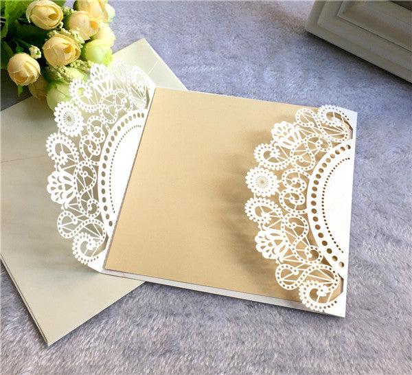 Affordable ivory folded laser cut wedding invitations LC060_3