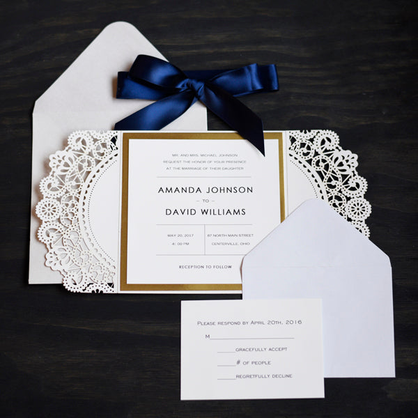 Beautiful Glitter Gold Gatefold Lasercut Wedding Invitations with Gold Mirror (5)