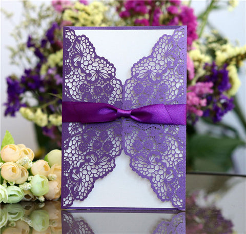 Beautiful tiffany blue laser cut wedding invitations with satin ribbons LC064_1
