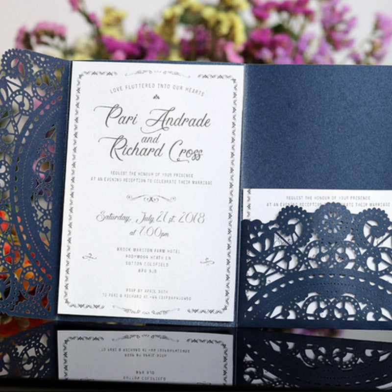 Blue and White Laser Cut Wedding Invitation Cards
