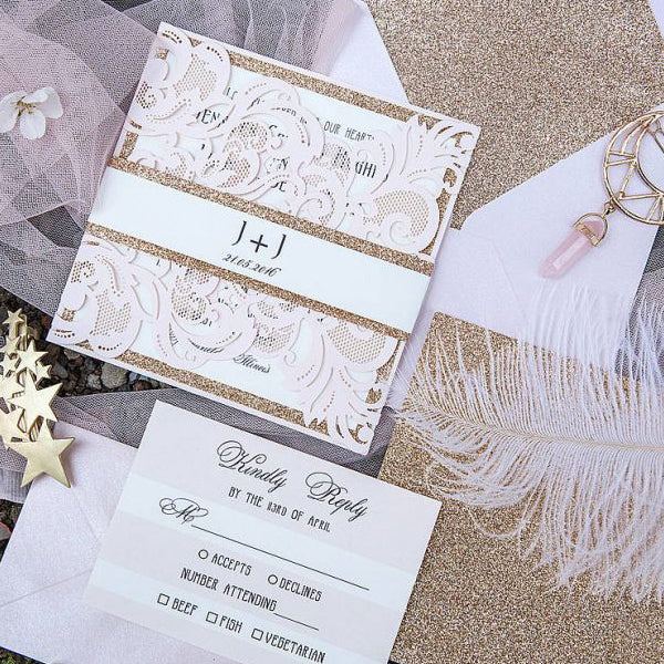 Blush Wedding Invitations, laser cut blush gold elegant wedding invitation (2)