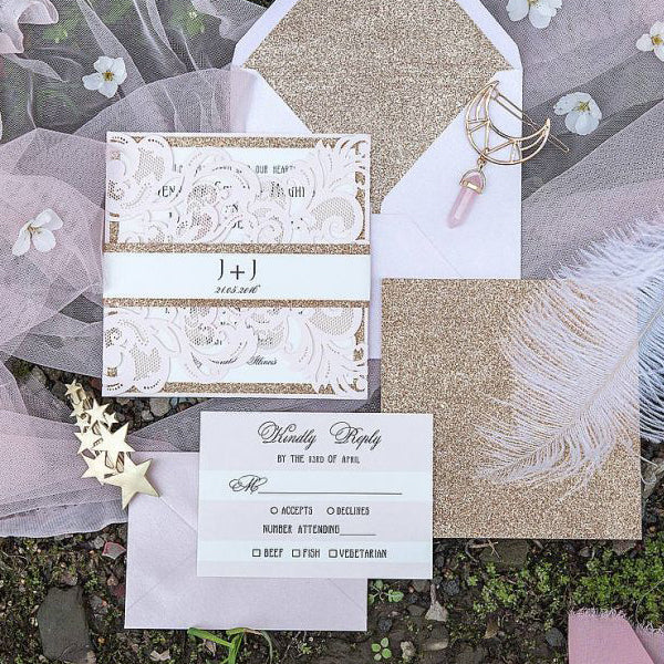 Blush Wedding Invitations, laser cut blush gold elegant wedding invitation (3)