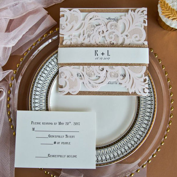 Blush Wedding Invitations, laser cut blush gold elegant wedding invitation (4)