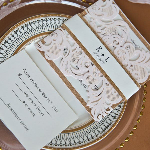Blush Wedding Invitations, laser cut blush gold elegant wedding invitation (5)