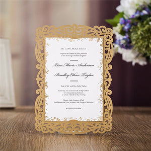 Brown laser cut wedding invitations with inserted cards LC032_1