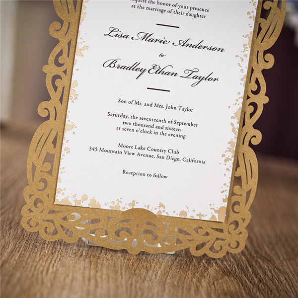 Brown laser cut wedding invitations with inserted cards LC032_3