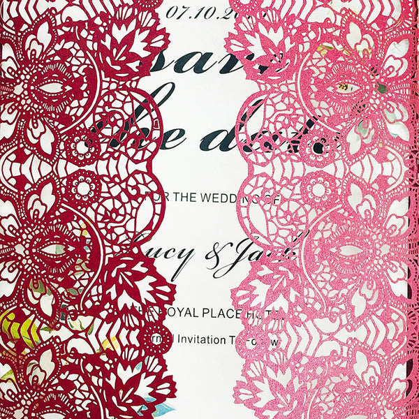 Burgundy Rinbbon Laser Cut Wedding Invitations with Floral Details Lcz034 (4)