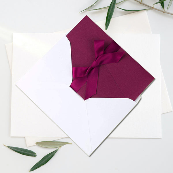 Burgundy Wedding Invitations Cards with Envelopes Ribbons for Wedding (3)