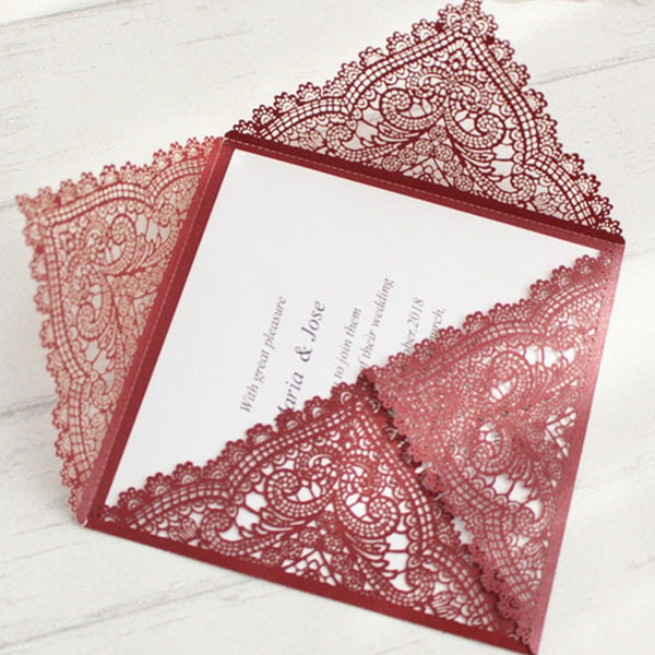 Burgundy invitation laser cut wedding card with envelope 1