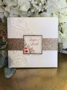 Charming White Laser Invitation with Gold Backer (1)