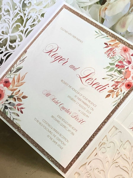 Charming White Laser Invitation with Gold Backer (2)