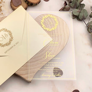 Charming Clear Acrylic Wedding Invitation with Gold Foil A001