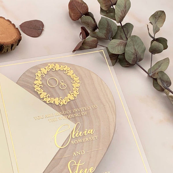 Charming Clear Acrylic Wedding Invitation with Gold Foil A001