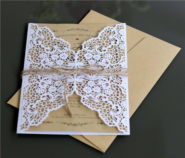 Cheap customized lace laser cut wedding invitations with hemp cord LC065_4