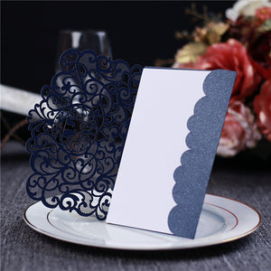 Cheap modern dark blue laser cut wedding invitations with love birds LC036_1
