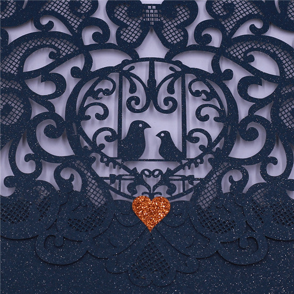 Cheap modern dark blue laser cut wedding invitations with love birds LC036_3