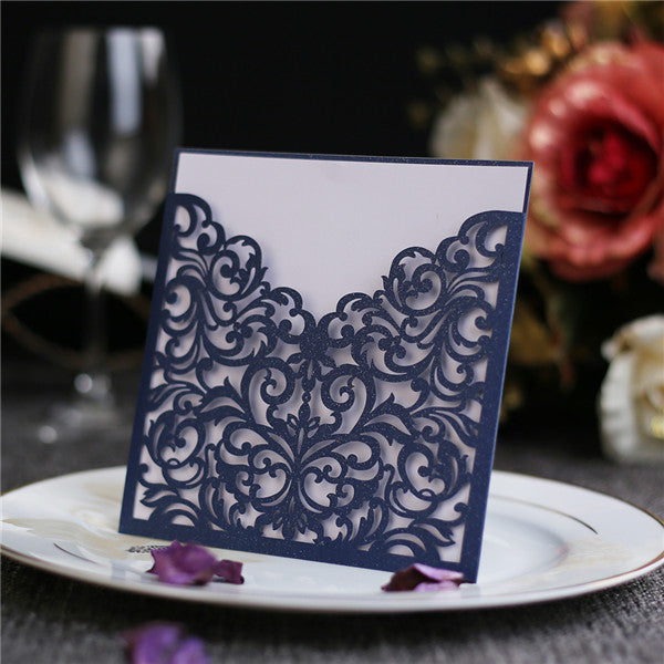 Chic and modern navy blue laser cut wedding invitations with white inner cards LC052_2