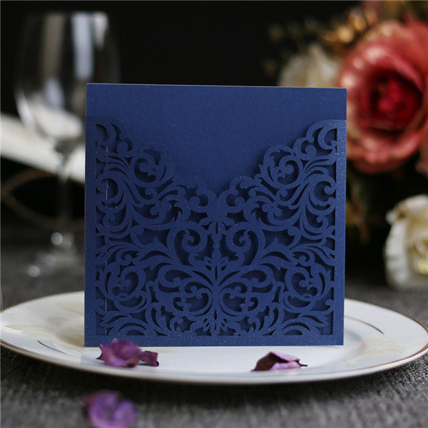 Chic and modern navy blue laser cut wedding invitations with white inner cards LC052_3