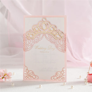 Chic and stylish white pink laser cut wedding invitations LC079 (1)