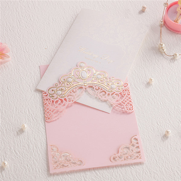 Chic and stylish white pink laser cut wedding invitations LC079 (2)