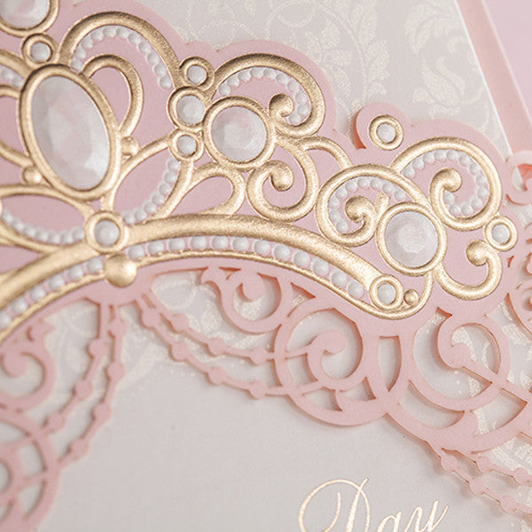 Chic and stylish white pink laser cut wedding invitations LC079 (4)