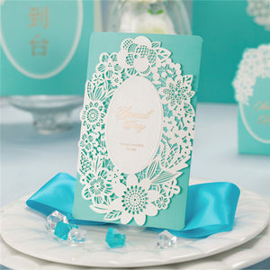 Classic tiffany blue laser cut lace wedding invitations LC016_1