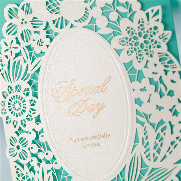 Classic tiffany blue laser cut lace wedding invitations LC016_3