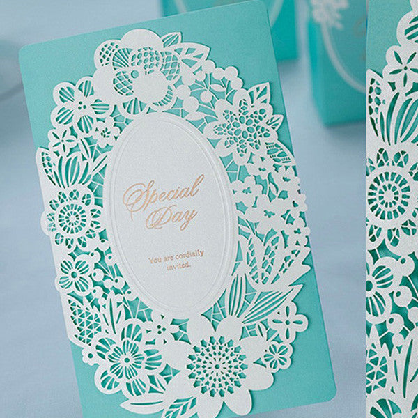 Classic tiffany blue laser cut lace wedding invitations LC016_4