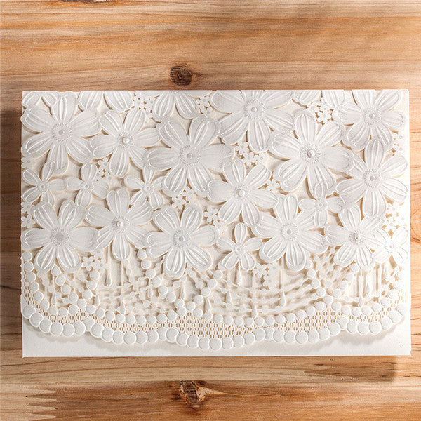 Classic white folded floral laser cut wedding invitations LC027_1