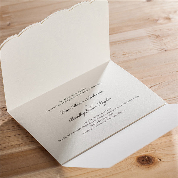 Classic white folded floral laser cut wedding invitations LC027_2
