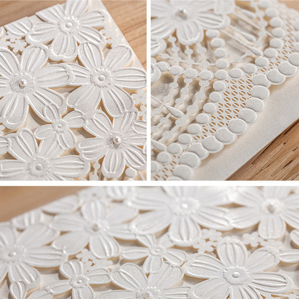 Classic white folded floral laser cut wedding invitations LC027_5