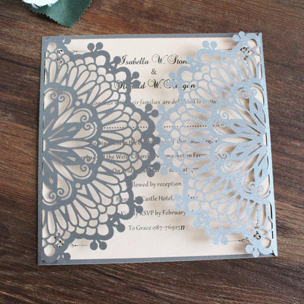 Creative Grey flral laser cut wedding invitation