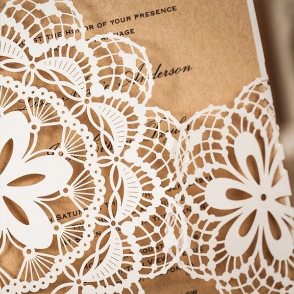 Creative White Floral Laser Cut Wedding Invitations (4)