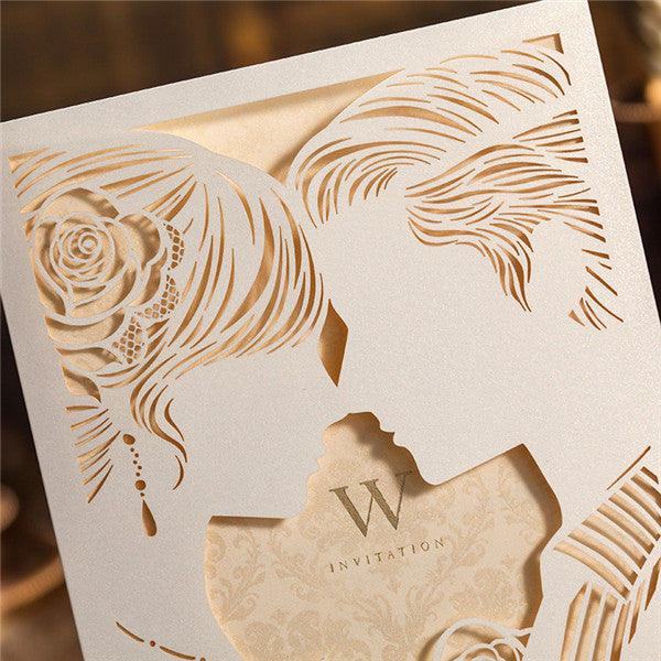 Creative pearl white silhouette laser cut wedding invitations LC013_2