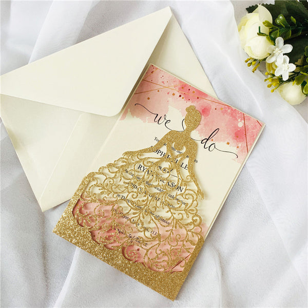 Customizable Gold Glittery Bridal Shower and Quinceanera Invitations Lcz068 (2)