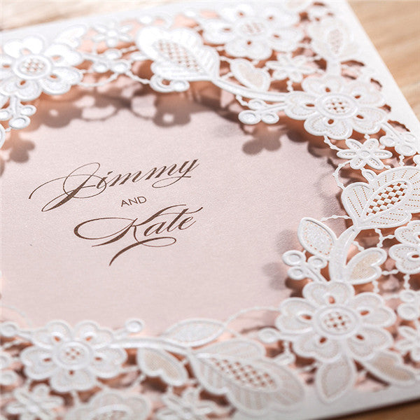 Cute and romantic white laser cut wedding invitations LC021_2