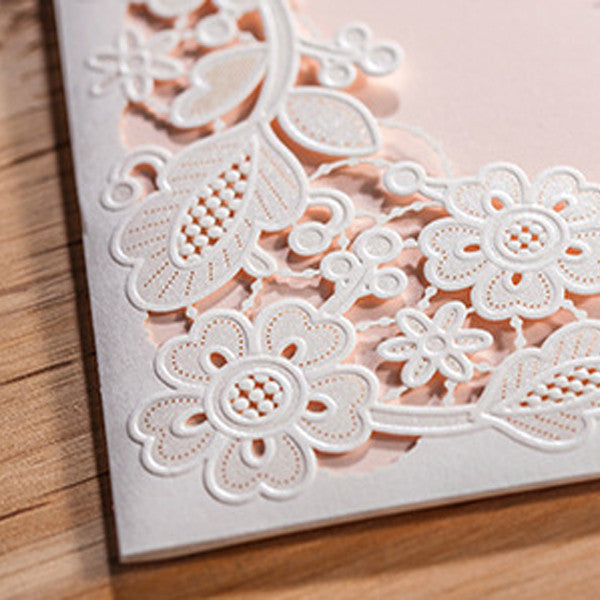Cute and romantic white laser cut wedding invitations LC021_5