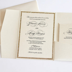 Elegant Gold Pocket Wedding Invitations with Glitter Design (2)