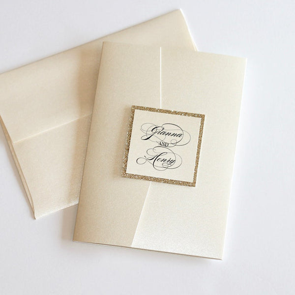 Elegant Gold Pocket Wedding Invitations with Glitter Design (3)