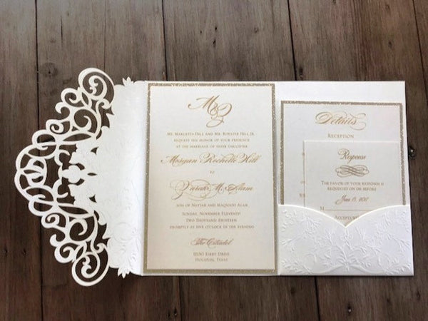 Elegant Ivory Laser Cut Wedding Invitation Set with Awesome Detail (1)