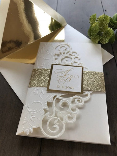 Elegant Ivory Laser Cut Wedding Invitation Set with Awesome Detail (3)