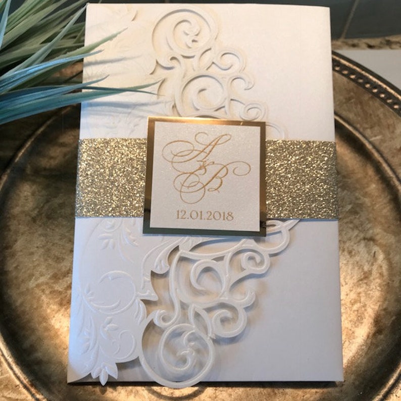 Elegant Ivory Laser Cut Wedding Invitation Set with Awesome Detail