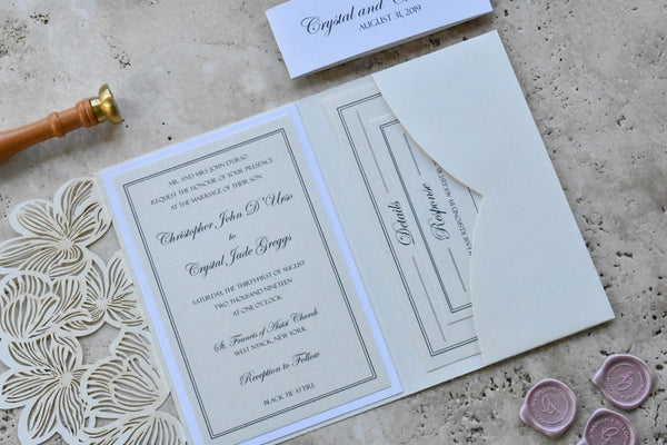 Elegant Ivory and White Laser cut Wedding Invitation with Floral Design (5)