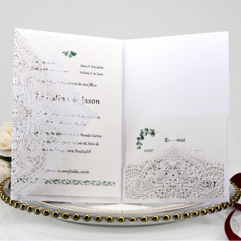 Elegant White Lace Laser Cut Wedding Invitation 1