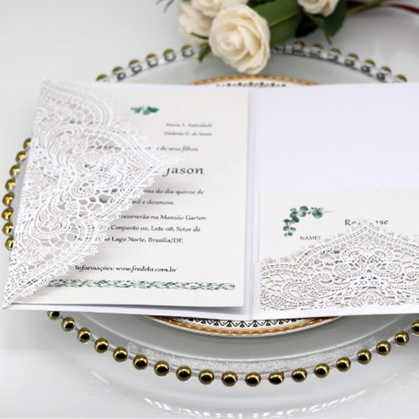 Elegant White Lace Laser Cut Wedding Invitation