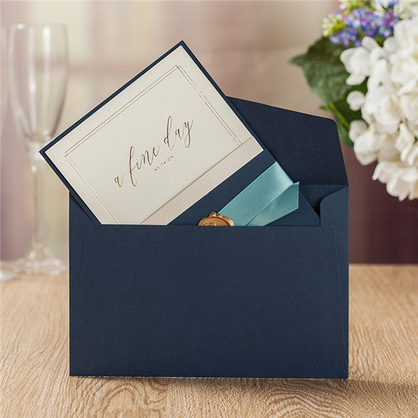 Elegant and stylish blue pocket wedding invitations with luxury seal LC071 (2)