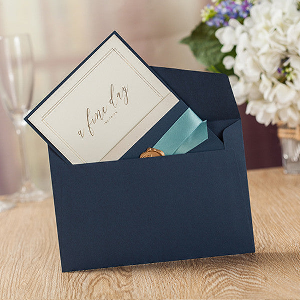 Elegant and stylish blue pocket wedding invitations with luxury seal LC071 (3)