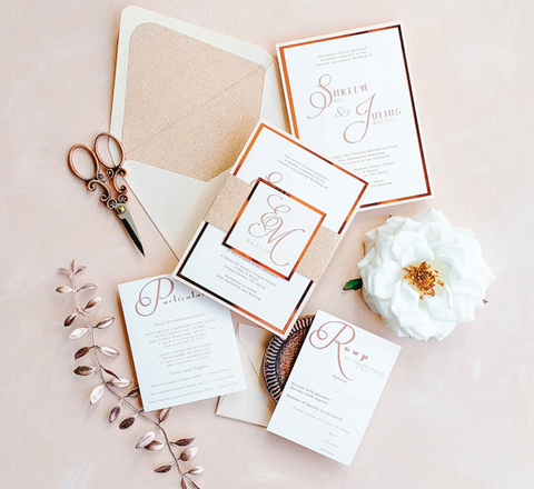 Elegant blush Wedding Invitations with Foil and Belly Band (2)