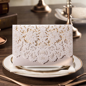 Elegant ivory lace detailed laser cut wedding invitations LC001_1